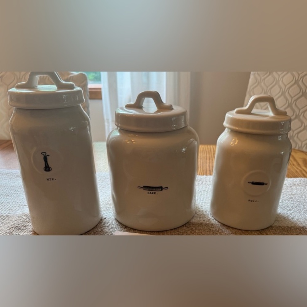 Rae Dunn White Icon Ceramic Kitchen Canisters Set